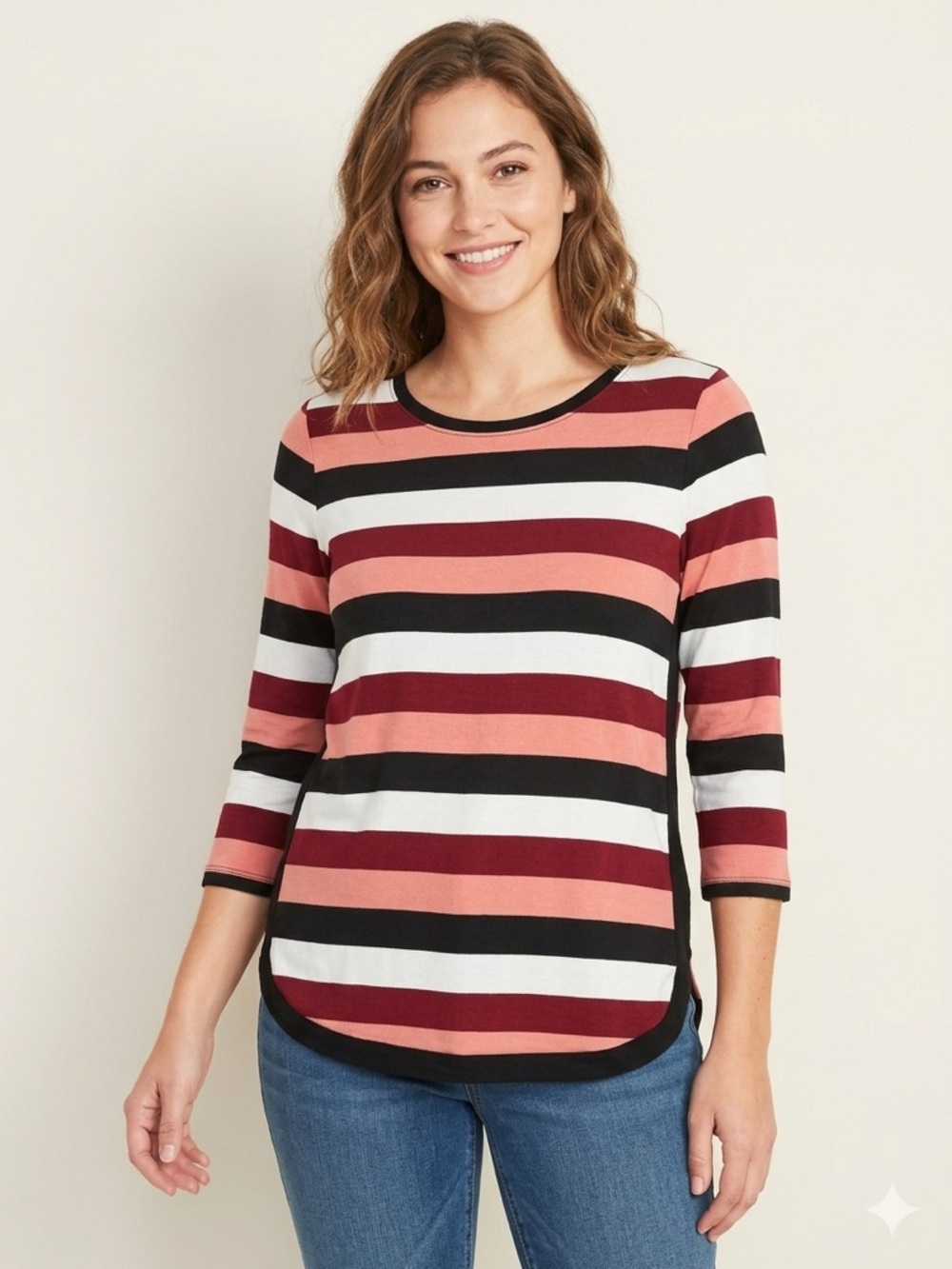 41 Hawthorn Striped Knit Top in Rose, Burgundy, Black and Cream
